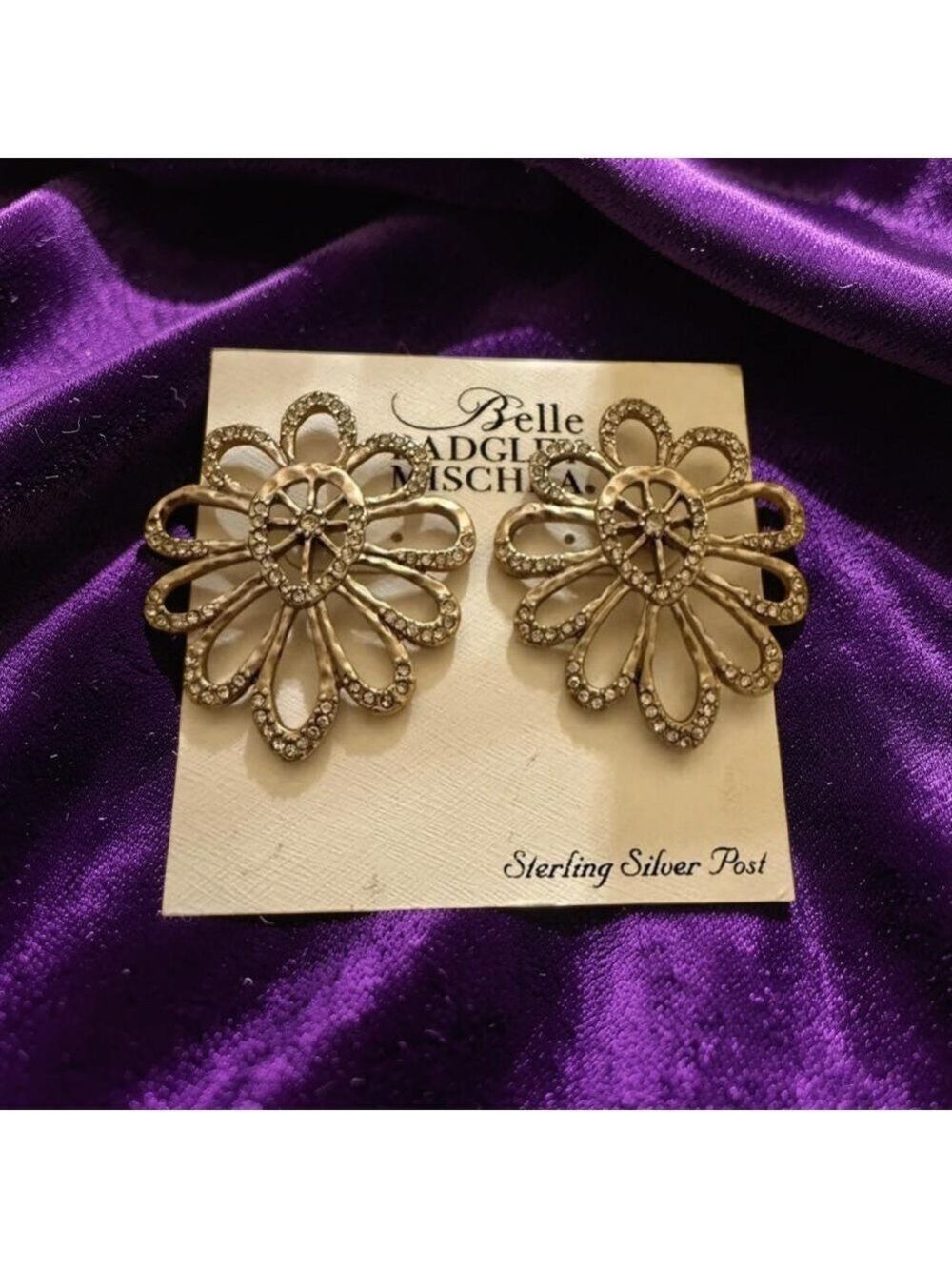 Badgley Mischka Silver-Tone Crystal Floral Stud Earrings